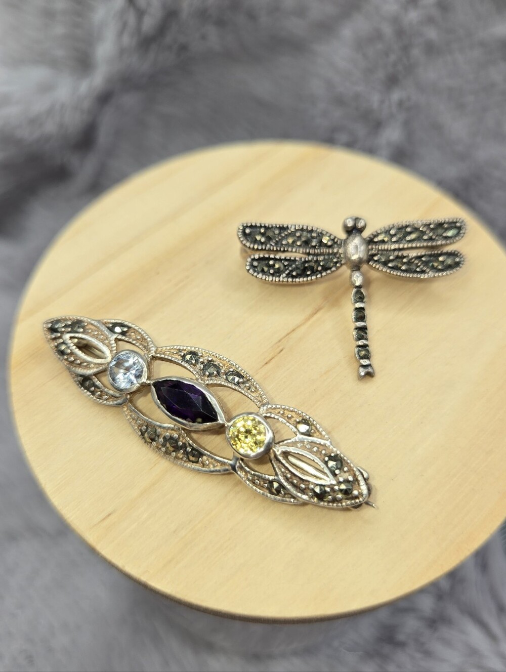 2 Sterling Silver Pins 1 Dragonfly 1 With Gems